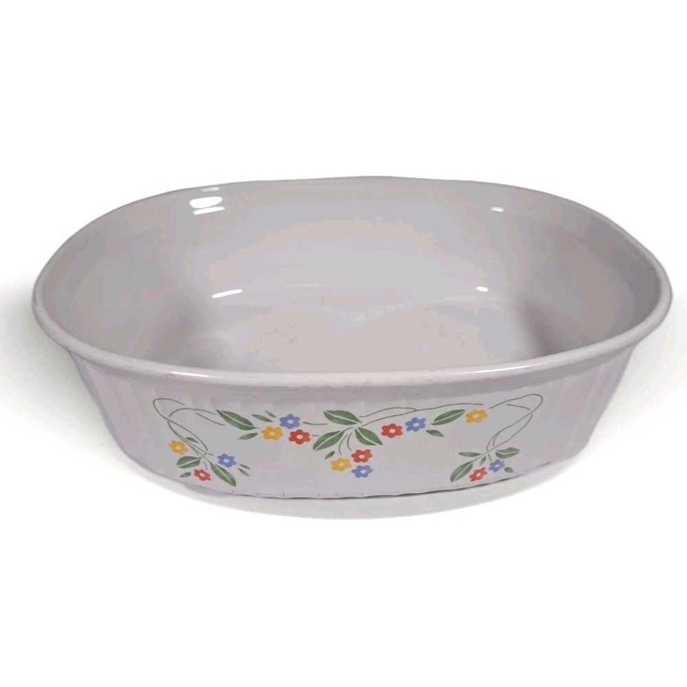 CorningWare French White Wildflower Oval Casserole Baking Dish Vintage Floral‎